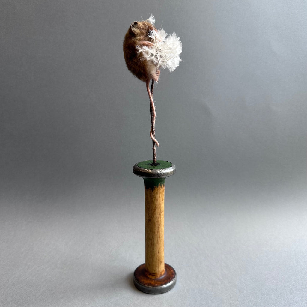 Needle Felted Sculpture ‘Mrs.Periwinkle the Harvest Mouse on a Dandelion Clock’