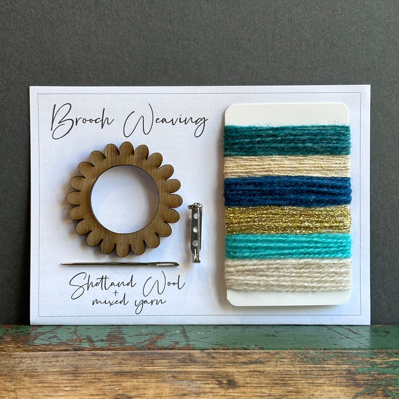 Brooch Kit - Flower - Shetland Wool - Green/Blue/Aqua