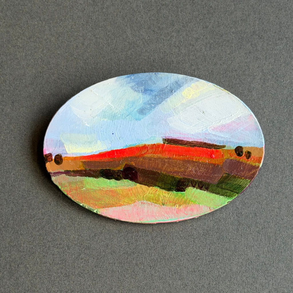 Hand-Painted Landscape Brooch - Oval