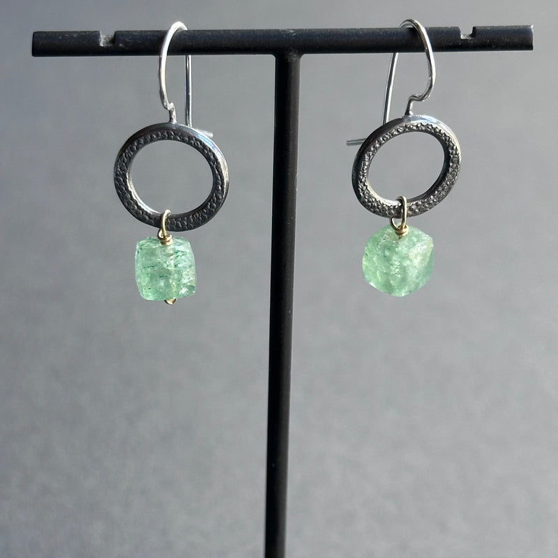 Landscape Drop Earrings - Silver & Green Strawberry Quartz