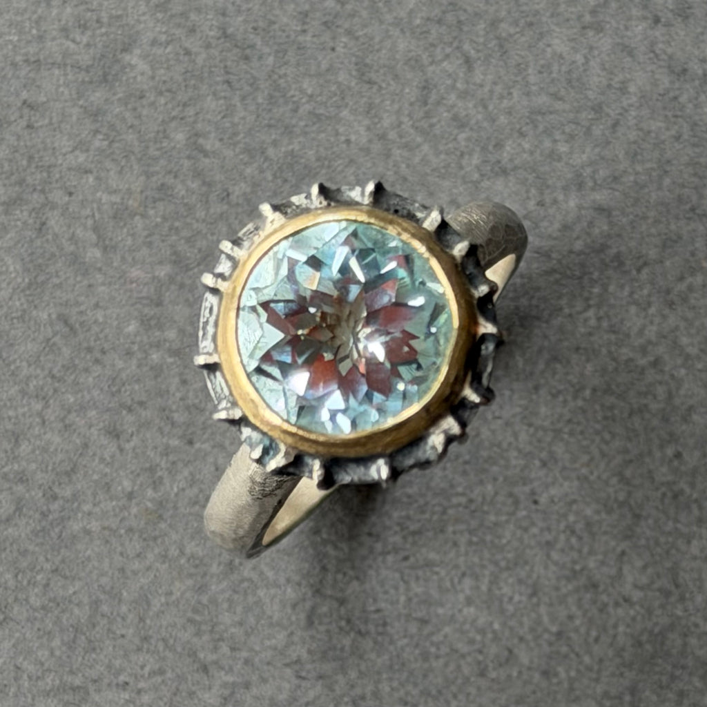 Ring - 10mm - Silver, Gold & Sky Blue Topaz