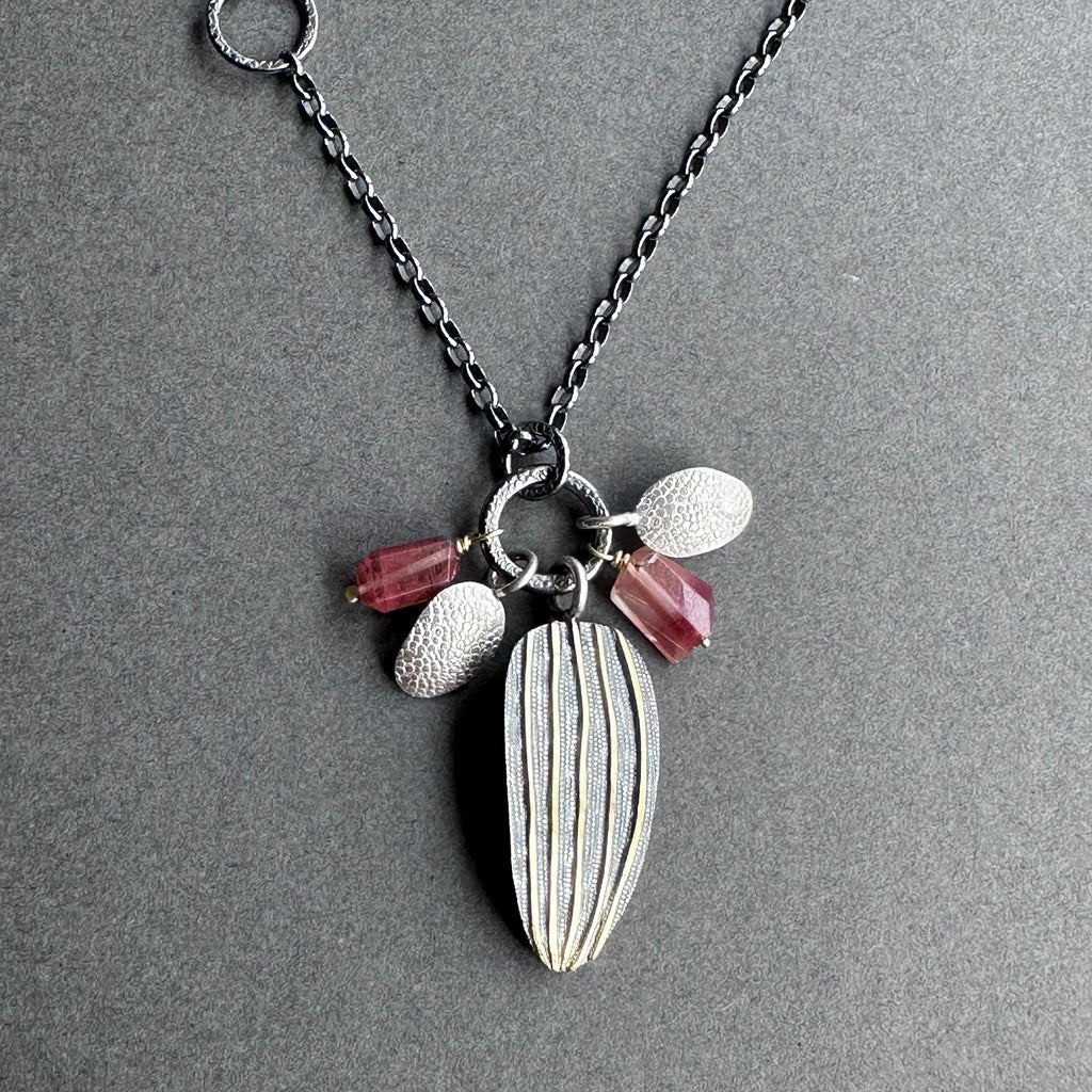 Bug Necklace - Oxidised Silver, Gold & Andesine Labradorite