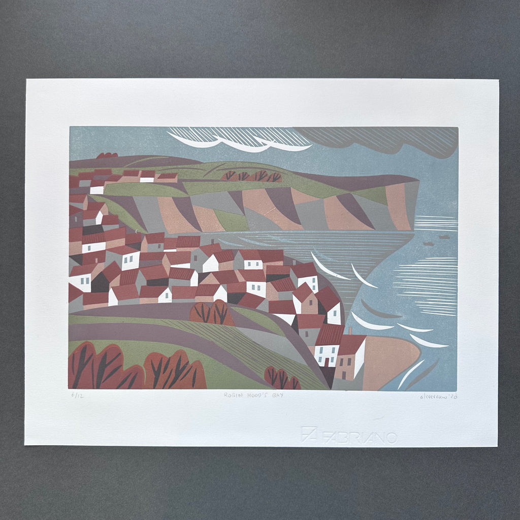 Linocut Print - Robin Hoods Bay - Unframed