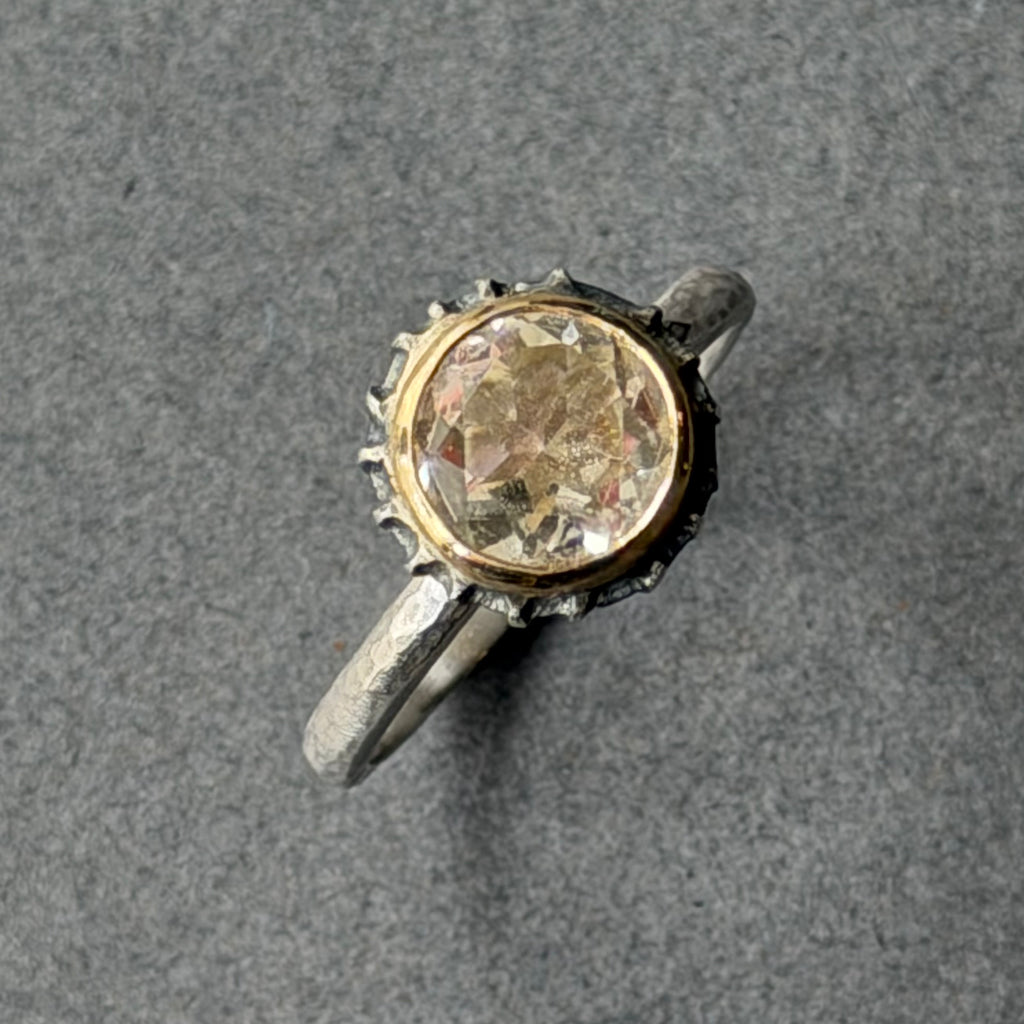 Ring - 8mm - Silver, Oxidised Silver, Gold & Quartz