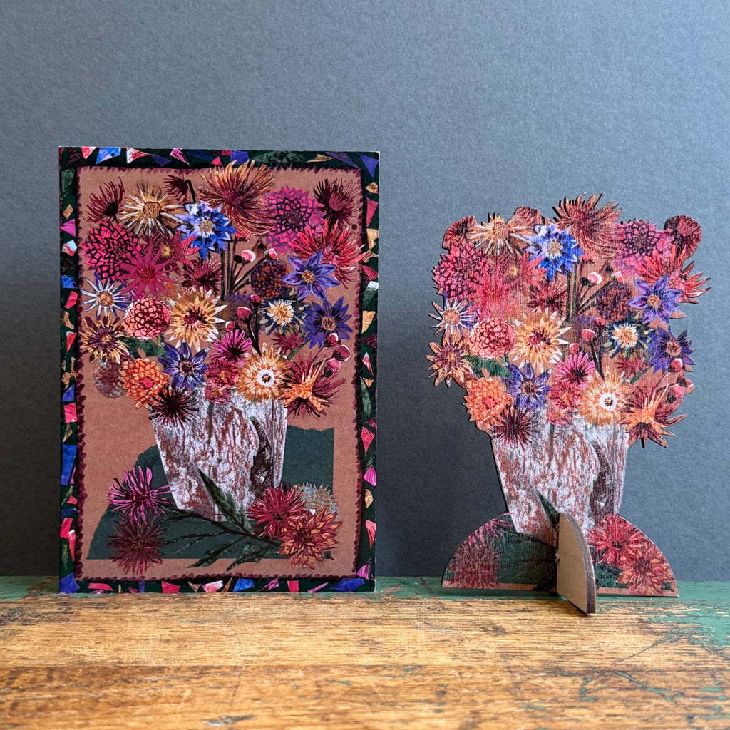 Wooden Keepsake with Greeting Card - Dahlias