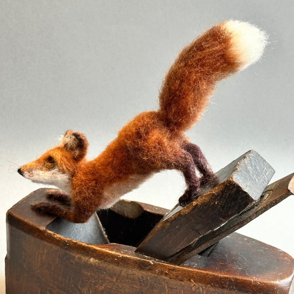 Needle Felted Fox ‘Bramble’ on a Vintage Plane