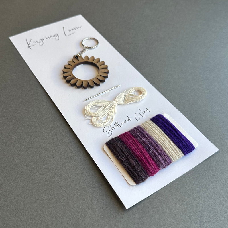 Keyring Kit - Flower - Shetland Wool - Purples