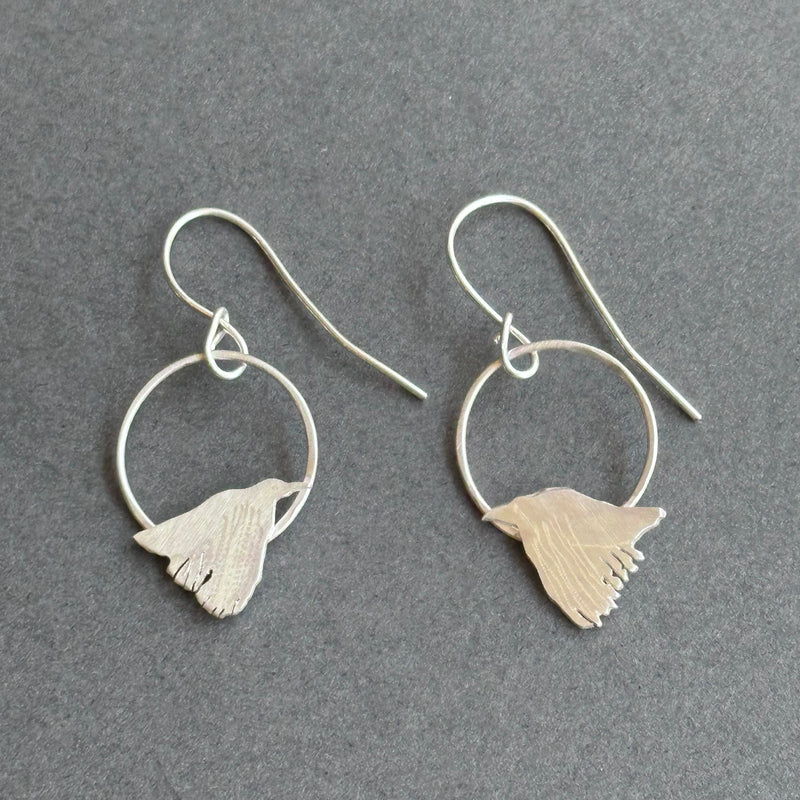 Sterling Silver Drop Earrings - Raven in Flight