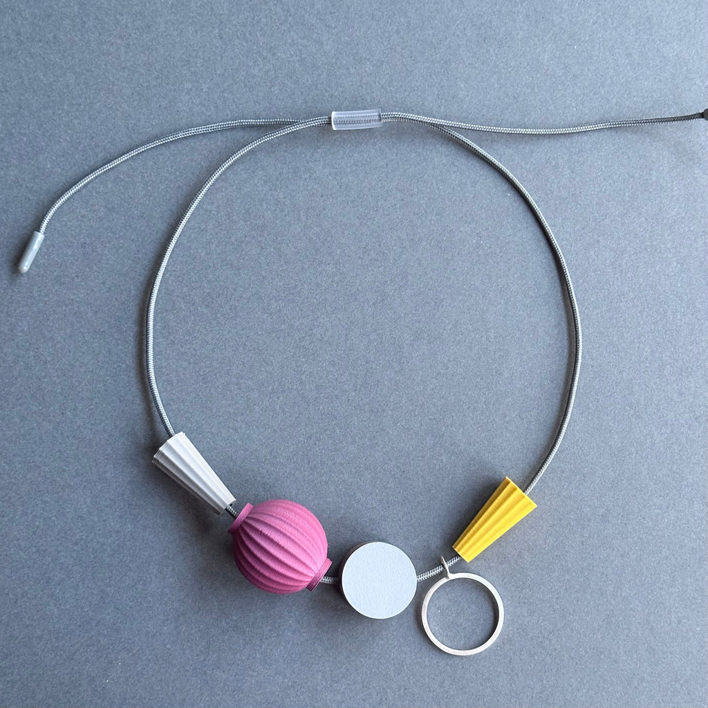 Shape & Form Necklace - Plum, Custard & Elephant #1