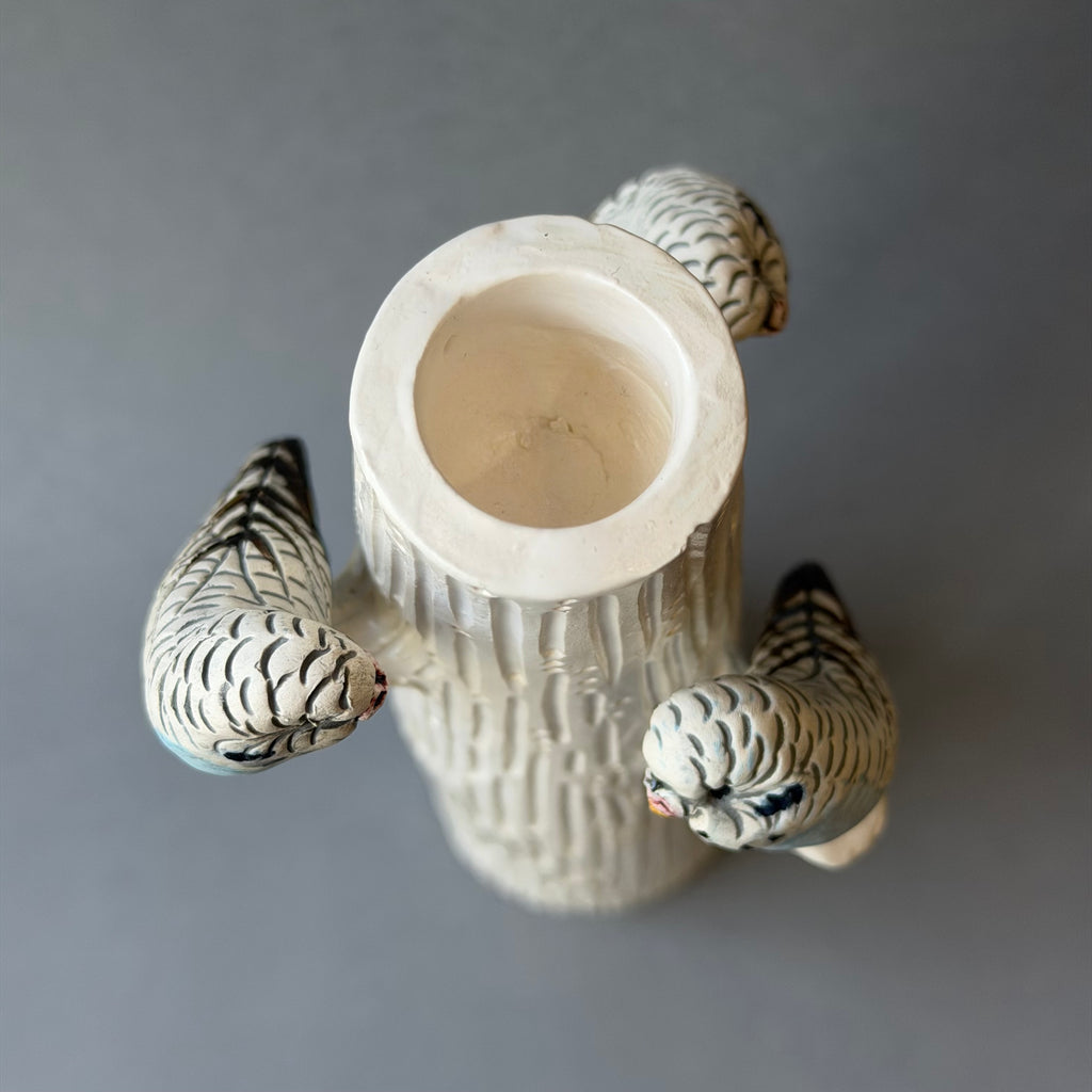 Ceramic Budgie - Triple on a Candlestick - Small