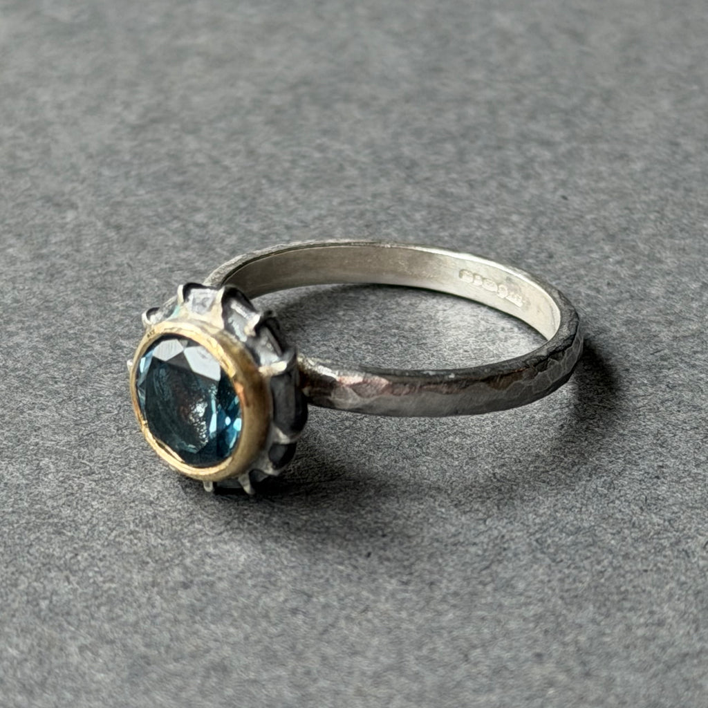 Ring - 8mm - Silver, Gold & London Blue Topaz