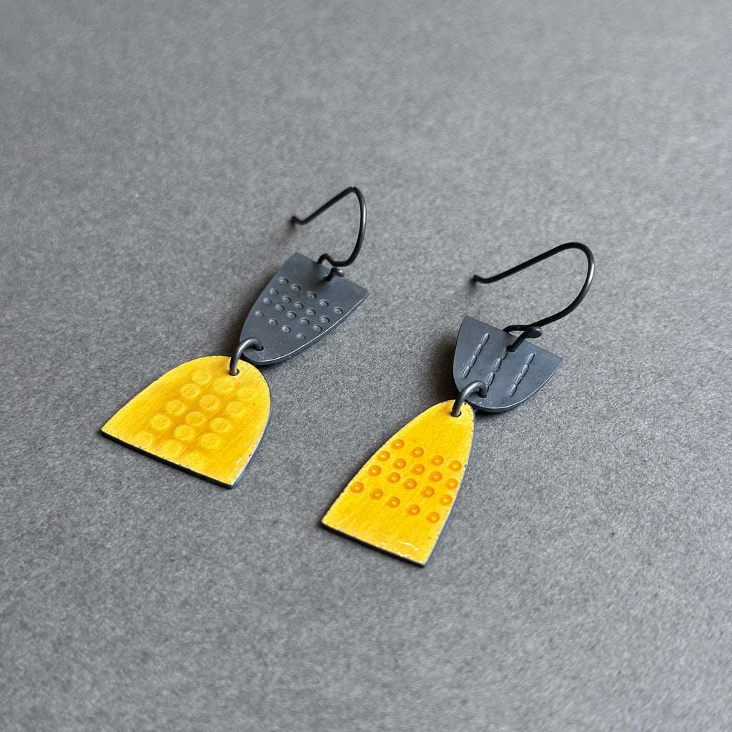 Earrings - Leonora - Mismatched - Yellow Enamel