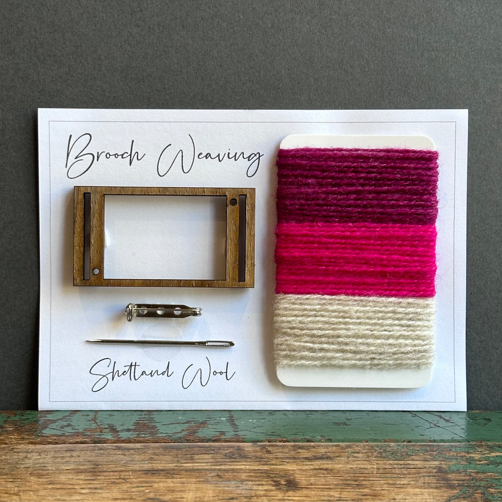 Brooch Weaving Kit - Rectangle - Shetland Wool - Pinks