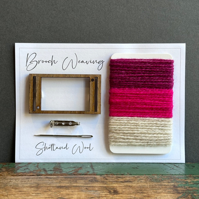 Brooch Weaving Kit - Rectangle - Shetland Wool - Pinks
