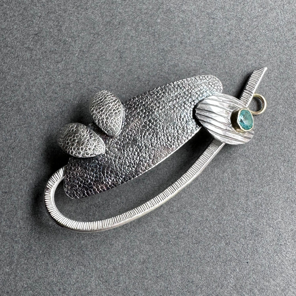 Bug One-Off Brooch - Silver, Gold & Bright Aquamarine