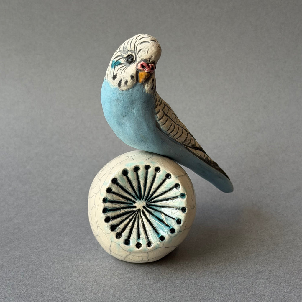 Ceramic Budgie - Single on a Seed Ball - Small