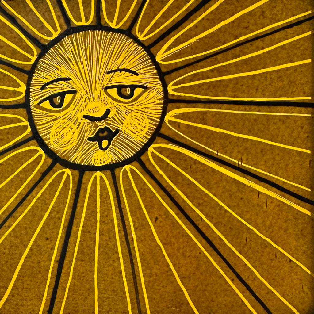 Stained Glass Small Square Panel ‘Sun, Moon Rays’ (Orange) #B