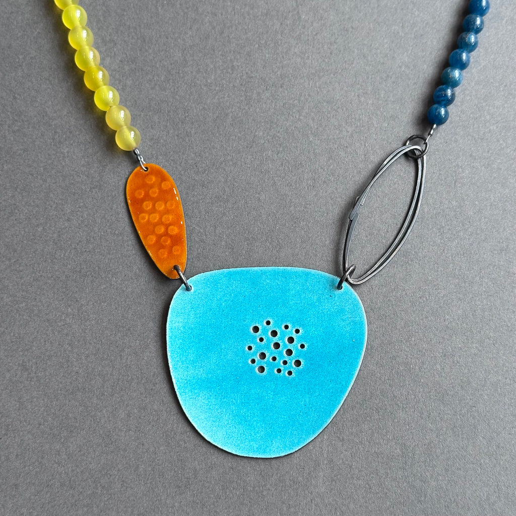 Necklace - Flotsam - Turquoise & Orange Enamel with Semi-precious Beads