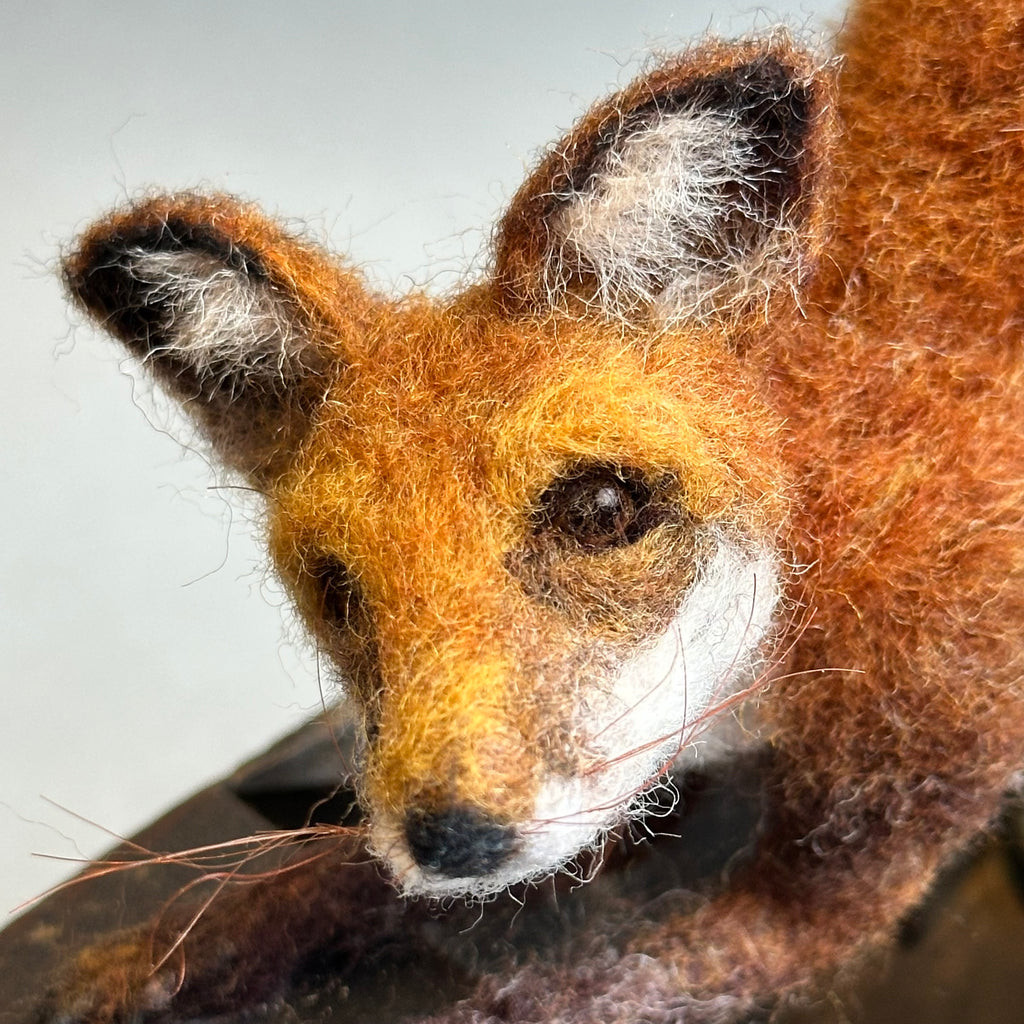 Needle Felted Fox ‘Bramble’ on a Vintage Plane