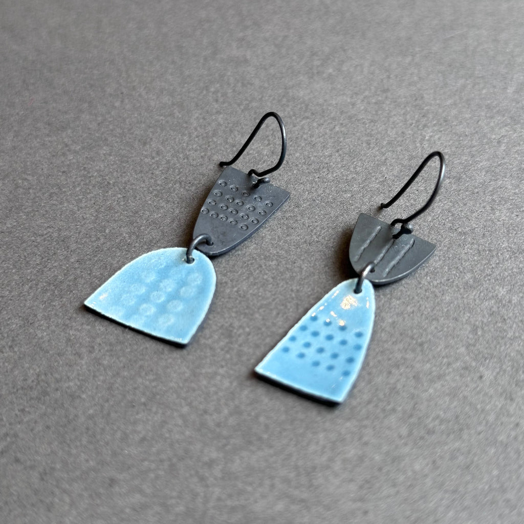 Earrings - Leonora - Mismatched - Blue Grey Enamel
