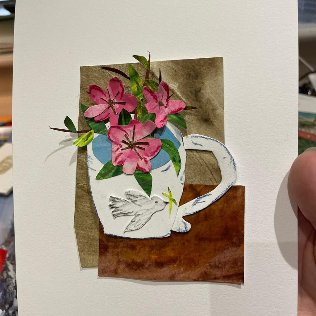 Original Collage - Flowers in a Cup - Framed