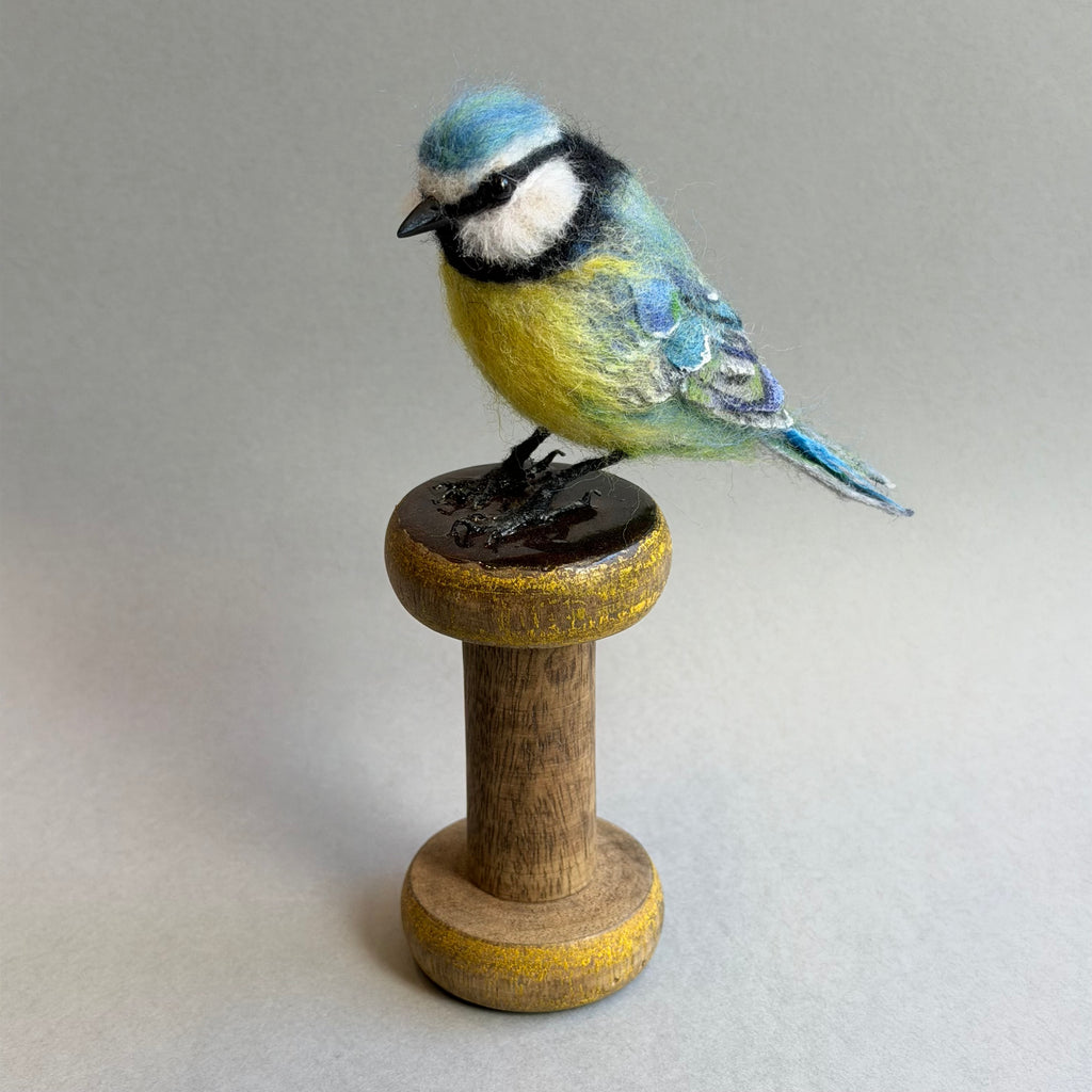 Needle Felted Blue Tit on a Bobbin