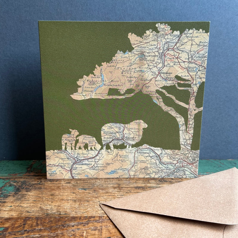 Haworth Map Card ‘Sheep & Pine’