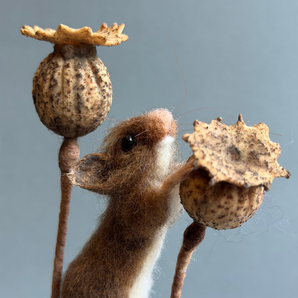 Needle Felted ‘Artemis’ Mouse with Poppy Seedheads