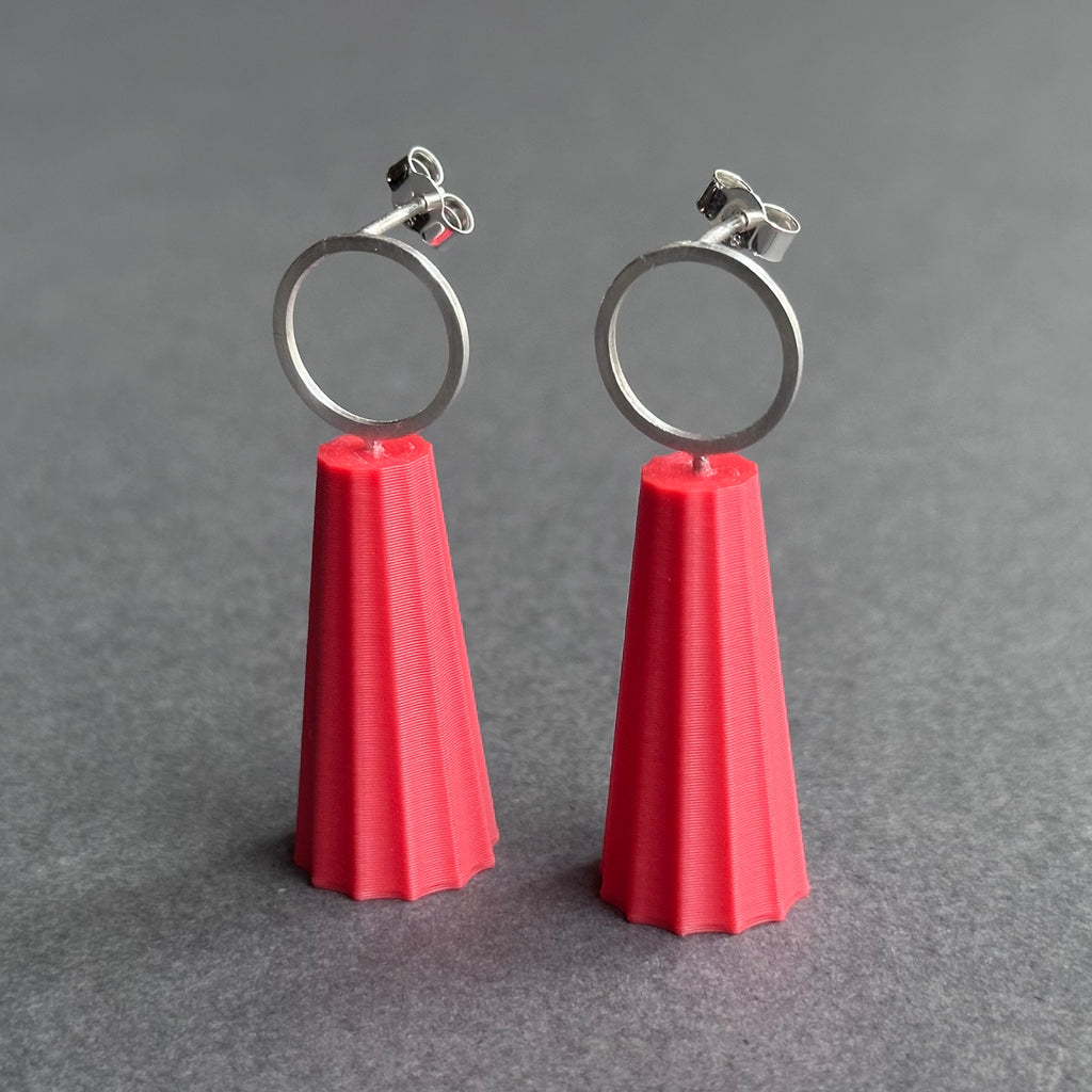 Form Earrings - Silver Circle - Large - Rhubarb