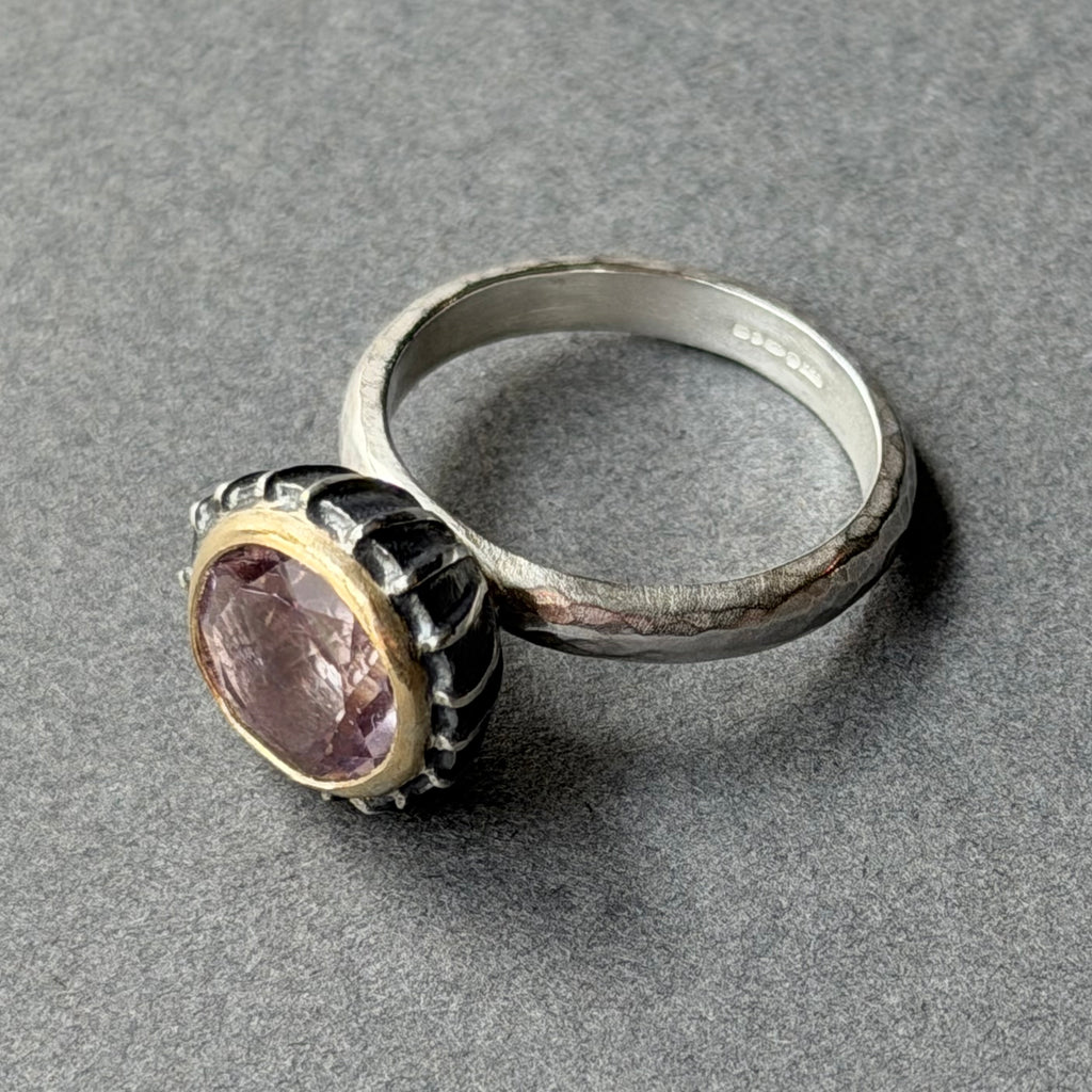 Ring - 10mm - Silver, Oxidised Silver, Gold & Purple Amethyst
