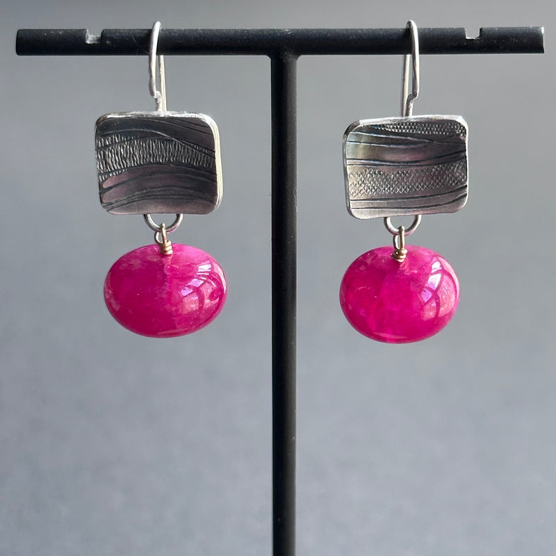 Landscape Drop Earrings - Silver & Enhanced Ruby