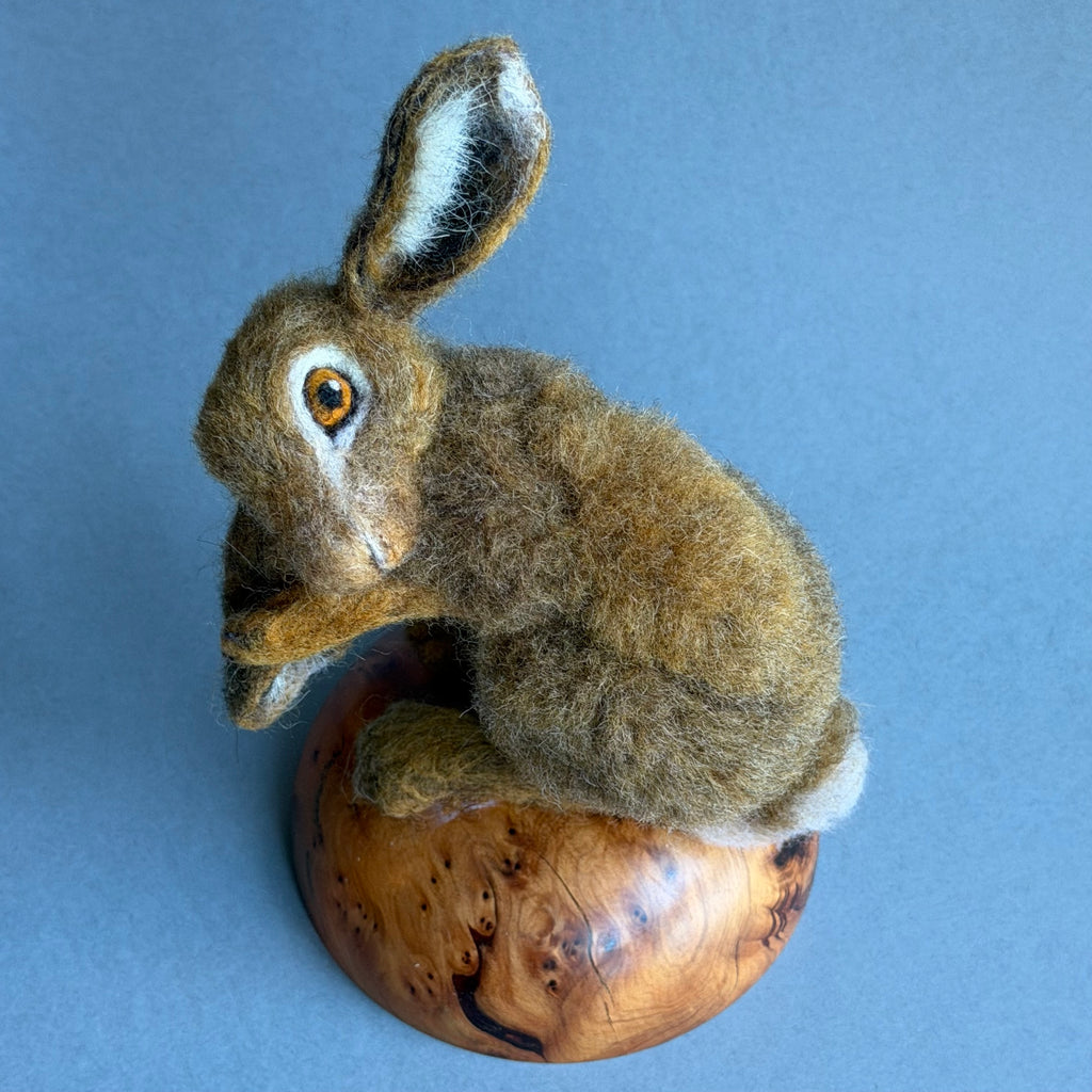 Needle Felted Hare ‘Willow’ on a Burr Plinth #156