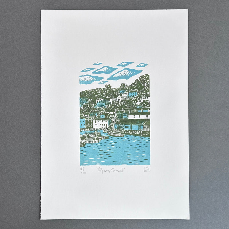 A4 - Polperro, Cornwall - Linocut - Unframed