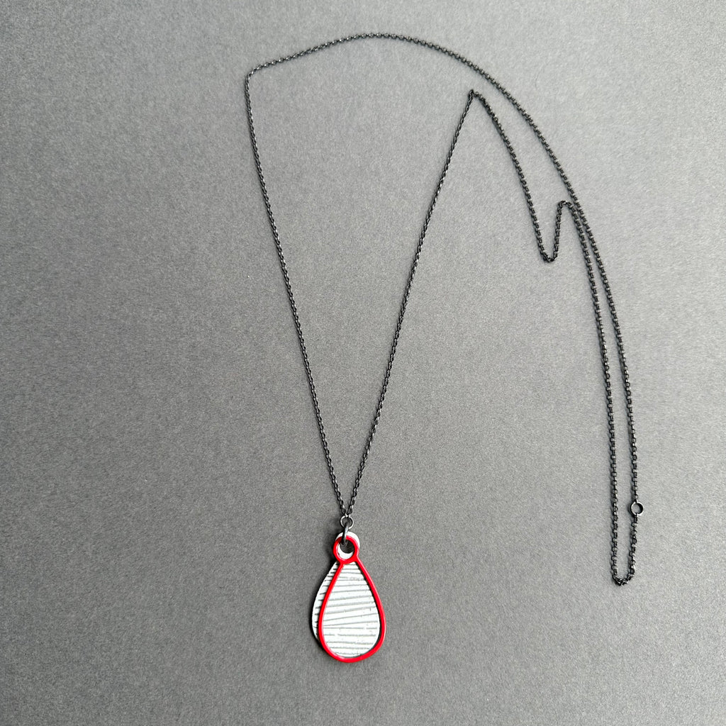 Pendant - Layered Teardrop - Stripy Enamel - Long
