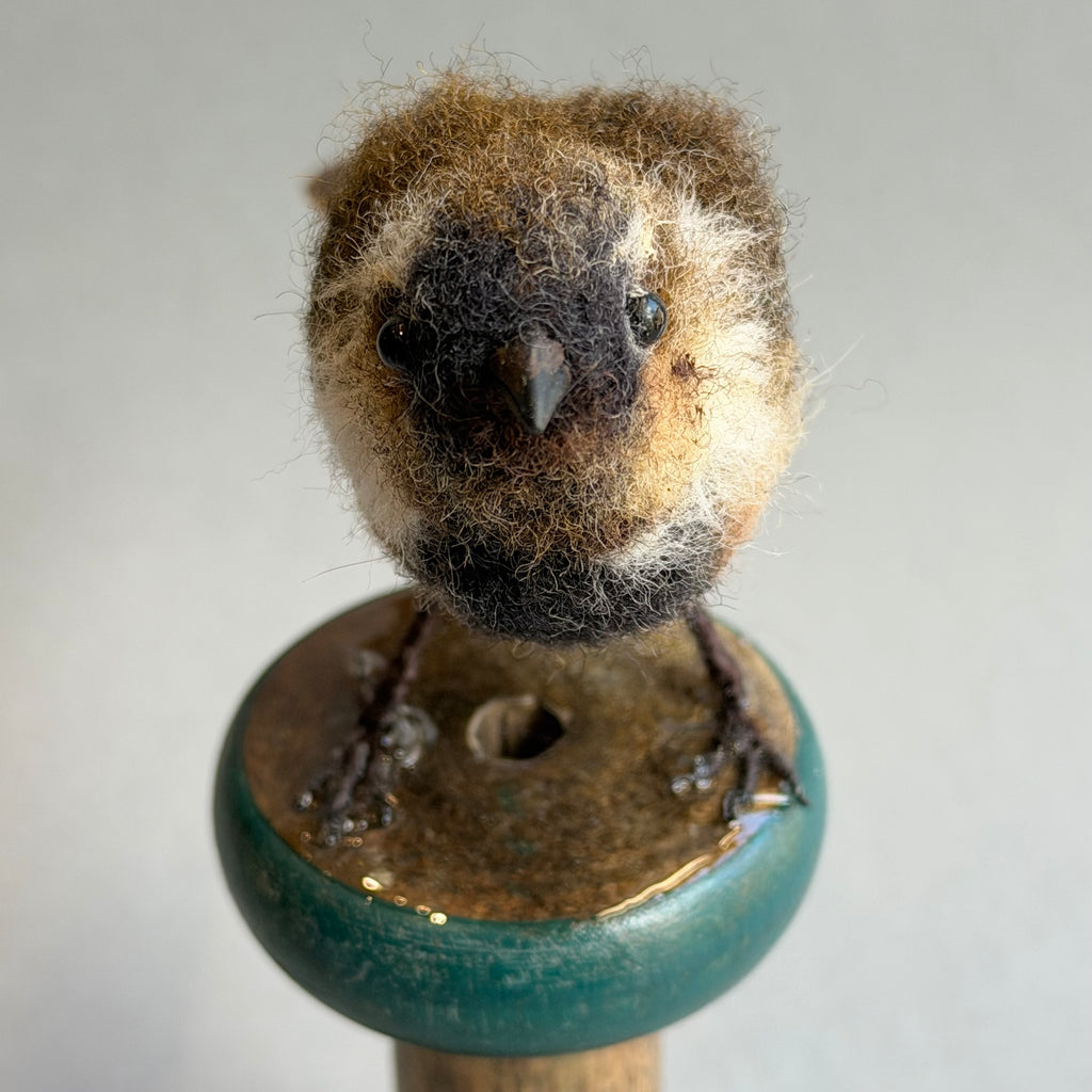 Needle Felted Sparrow on a Bobbin