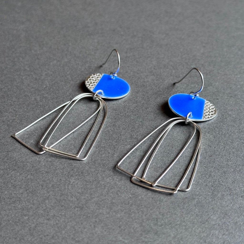 Earrings - Island Arch Loops - Blue Satin Enamel