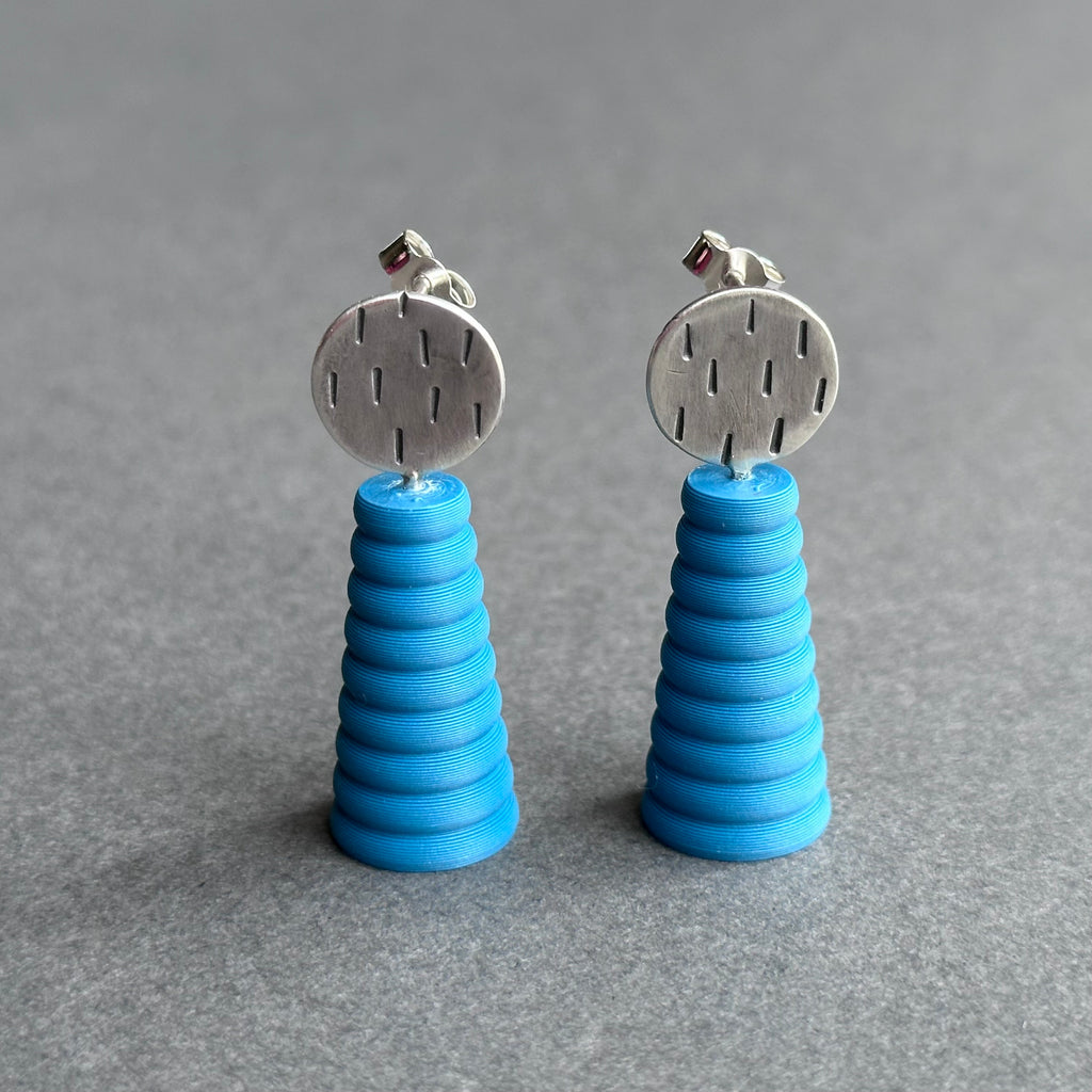 Form Earrings - Silver Textures Circle - Small - Peacock