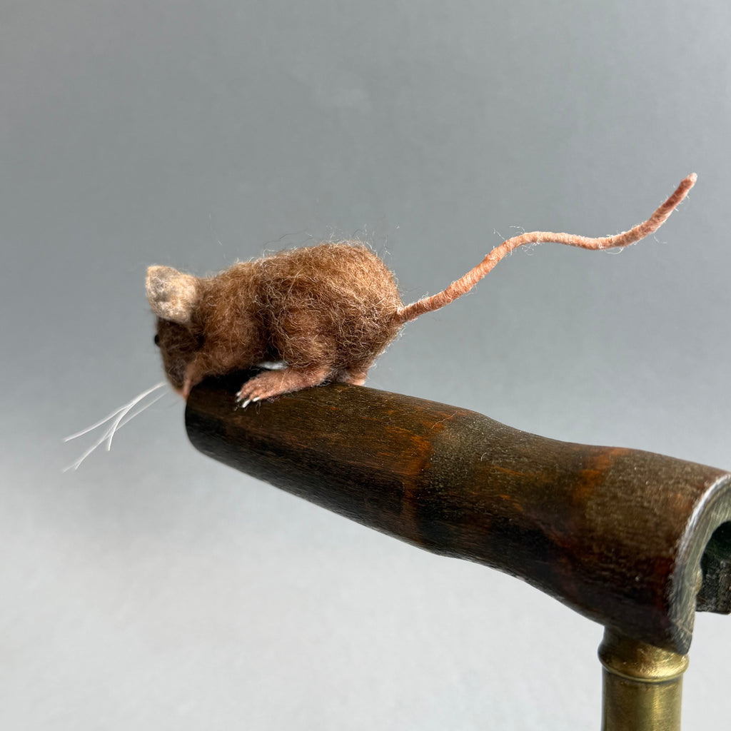 Needle Felted Mouse ‘Jeremy’ on an Old Brass Iron