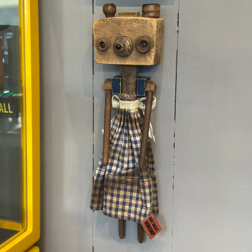 Vintage Mixed Media Sculpture - Bear in a Blue Dress