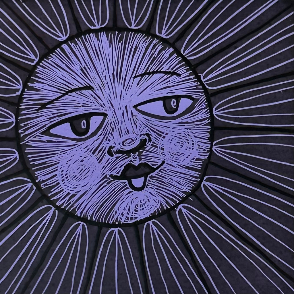 Stained Glass Small Square Panel ‘Sun, Moon Rays’ (Purple) #R
