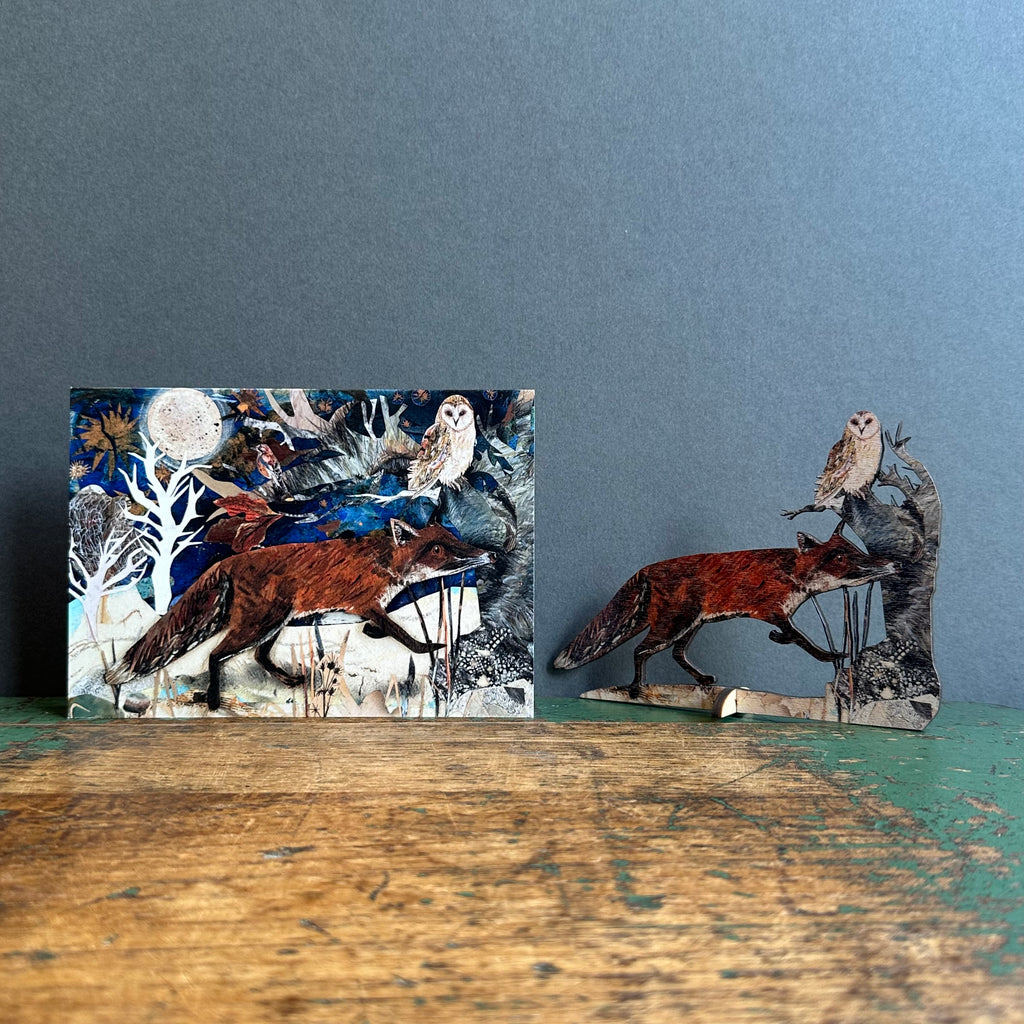 Wooden Keepsake with Greeting Card - Fox & Owl