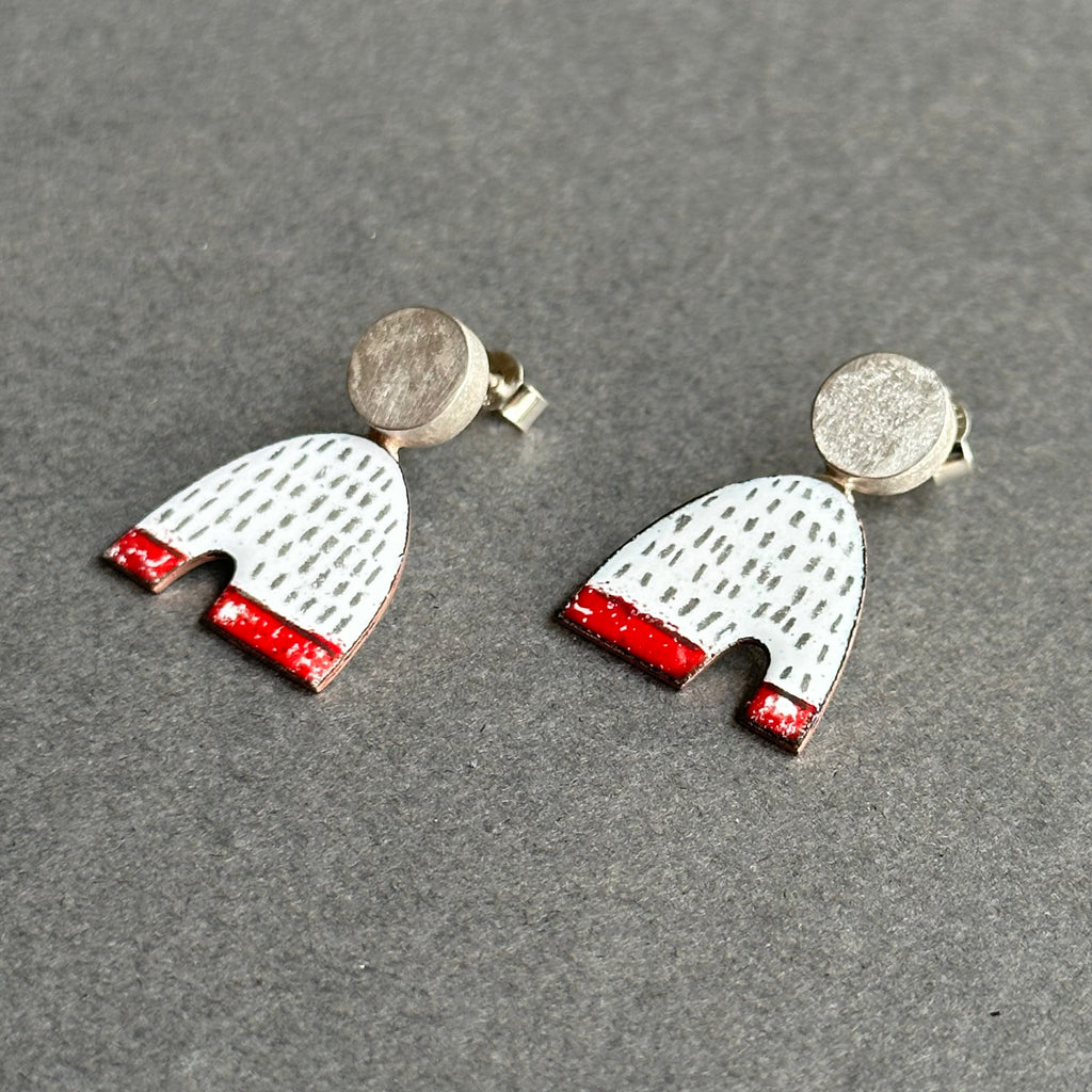 Earrings Enamel Arch Studs with Silver Circle