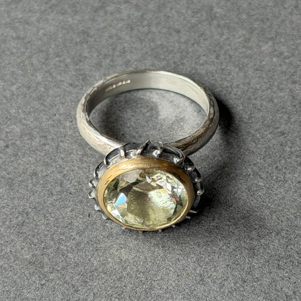 Ring - 12mm - Silver, Oxidised Silver, Gold & Green Amethyst