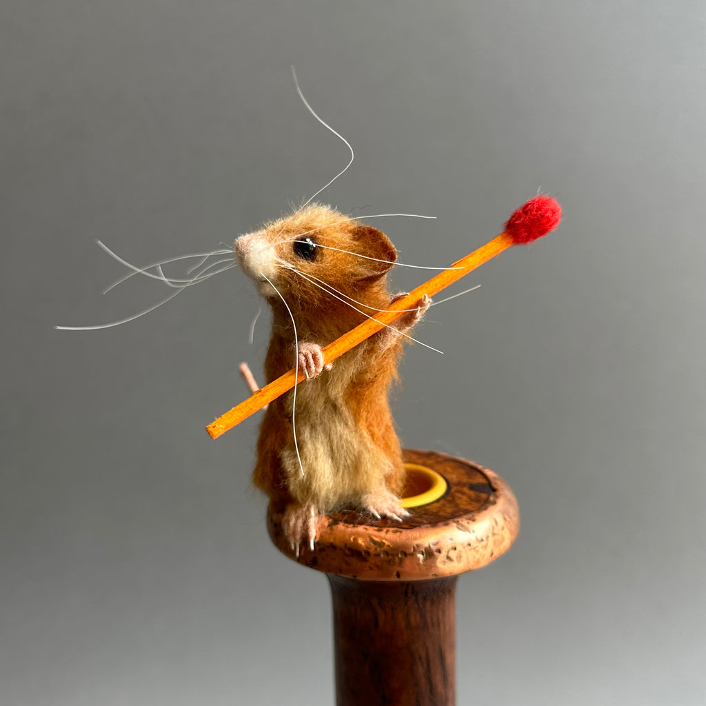 Needle Felted Mouse on a Candlestick ‘Dixie’
