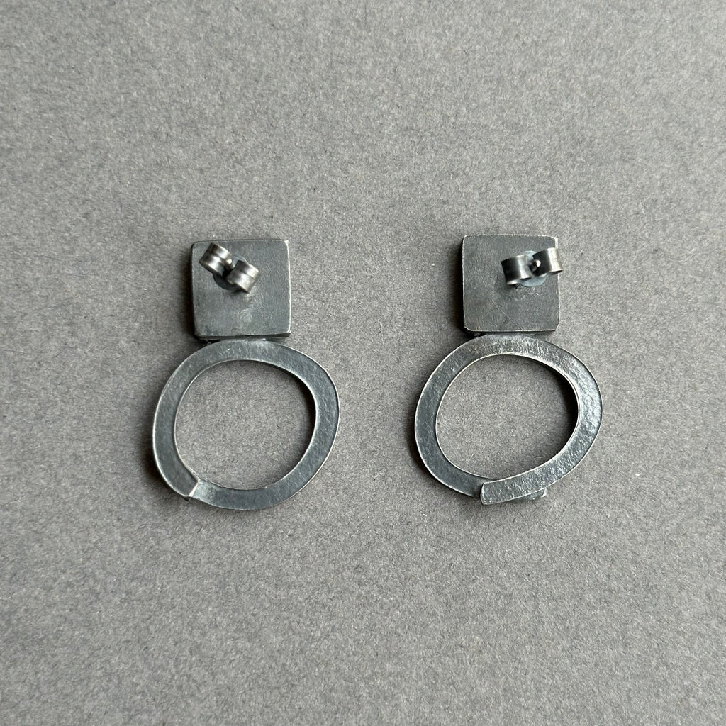 Earrings Inset Square Studs with Open Circle