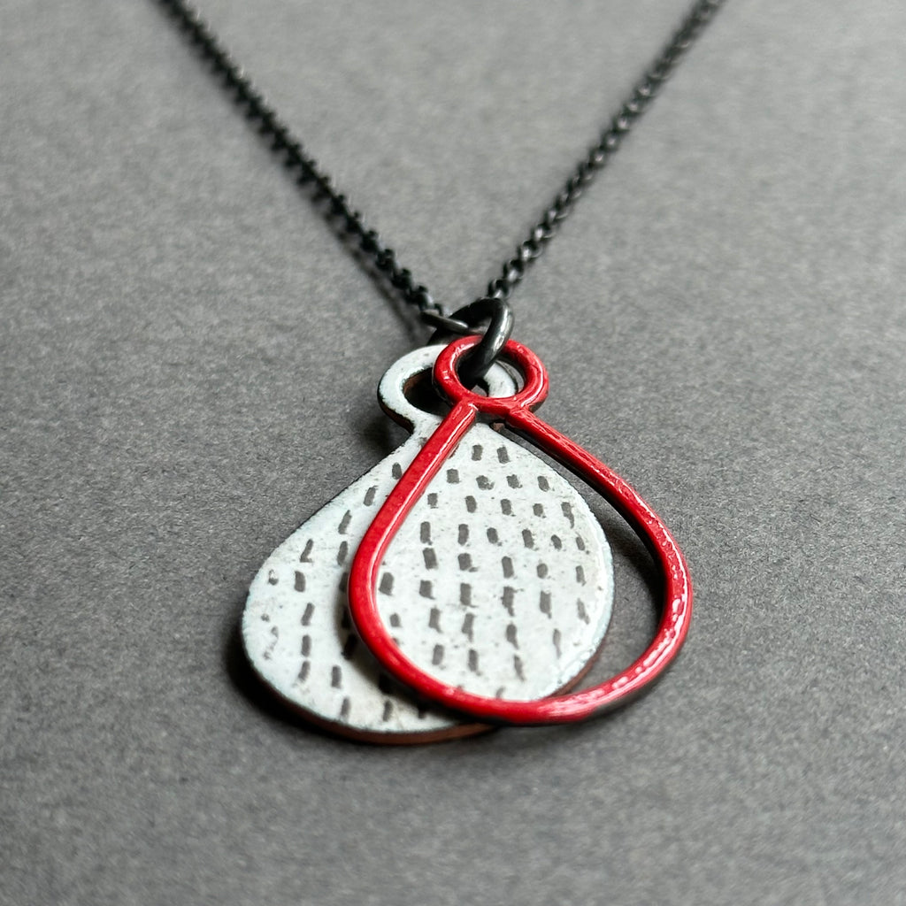 Pendant - Layered Teardrop - Dash Enamel - Short