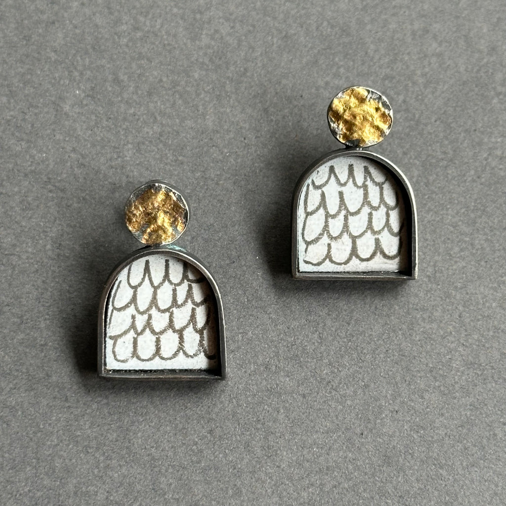 Earrings Inset Arch Studs with Gold Circle
