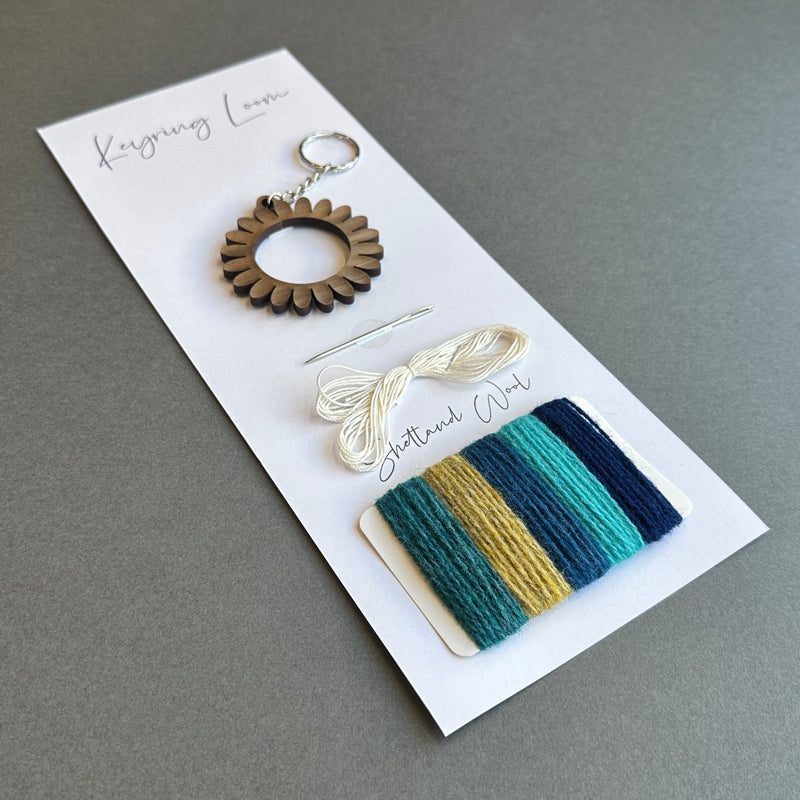 Keyring Kit - Flower - Shetland Wool - Blue/Green/Mustard