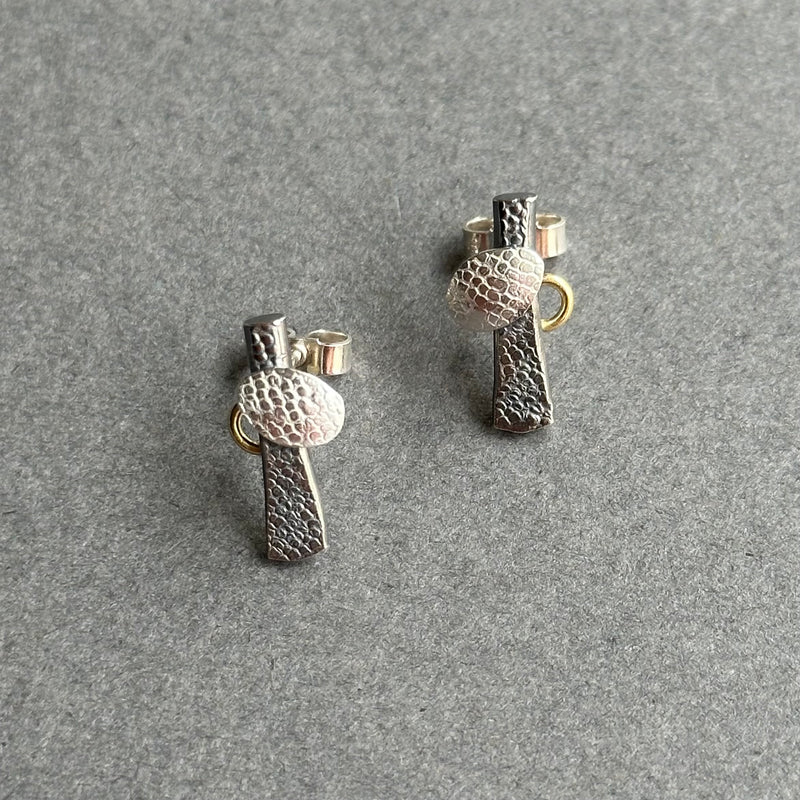 Bug Studs - Oxidised Silver, Silver & Gold