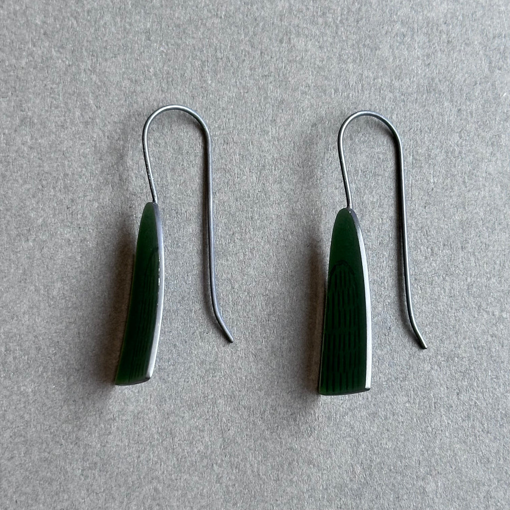 Earrings - Pointy Arch - Green Enamel